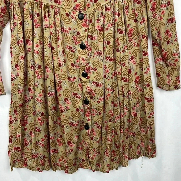 Jassa Wonens Dress 14 Gold Maroon 3/4 Sleeves Boho Floral Paisley Button Up EUC - Picture 7 of 14